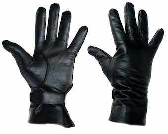 French Army Black Leather Gloves NBC All Sizes Driving Drivers Vintage Retro Tight Fit Real Leather Wrist Strap Chauffeur 1980s - 1990s