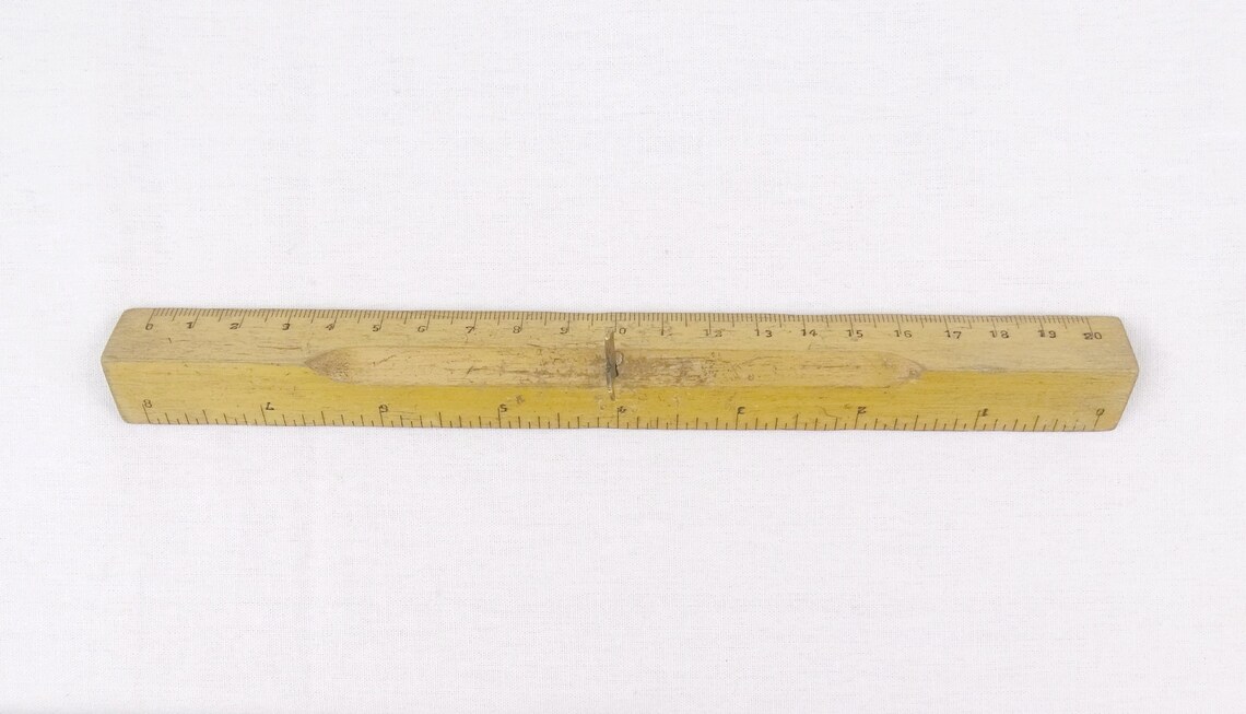Used Ruler Vintage 1970s Triangular Wooden Ruler W/ Metal Handle Centimeters ...