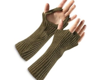 Dutch Army Woolen Wristlets Long Fingerless Gloves Olive Green Joints Wrist Warmer Cold Weather Wool 2000s