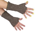 Swedish Army Woolen Wristlets Fingerless Gloves Olive Grey Joints Wrist Warmer Cold Weather Wool