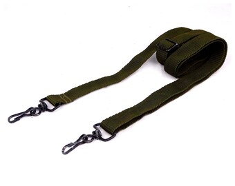 Long Shoulder Strap French Army long sling adjustable up to 140cm 55" metal clips olive green polyester webbing