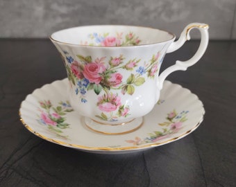 Teetasse Pot Porzellan Duo Kaffeetasse Royal Albert Bone China England Moss Rose Teetasse Becher Vintage romantische Blumen