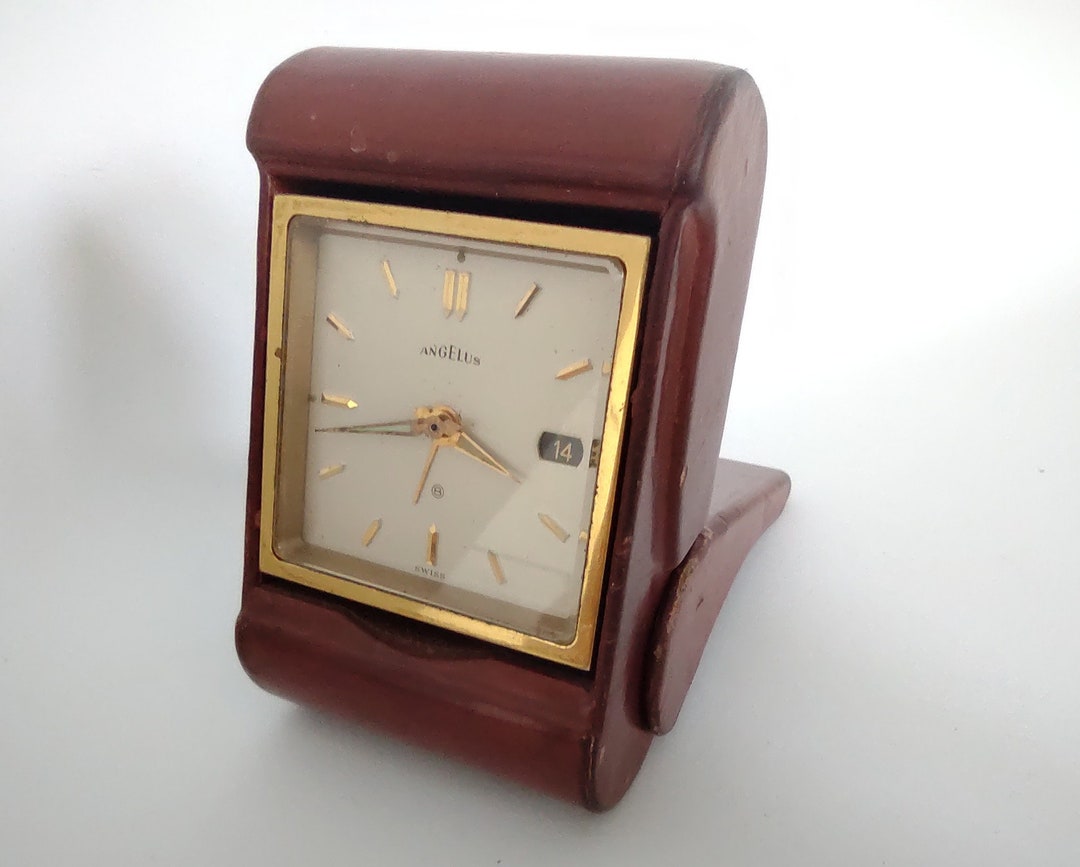 Vintage Angelus Travel Alarm Clock, Swiss Made 8-day Movement Rere