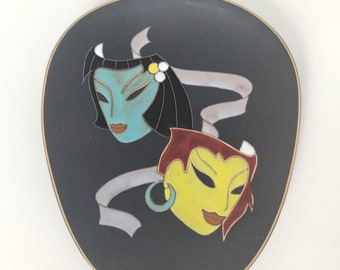 Vintage wandhangend PLAAT Ruscha handgemaakt decoratief bord keramisch masker uit de jaren 60