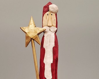 Hand Carved Wooden Folk Art Santa Claus Figure