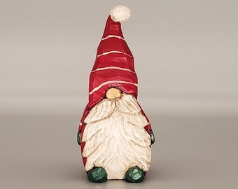 Hand Carved Folk Art Wooden Santa Claus Gnome Figure or Ornament