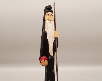 Hand Carved Wooden Folk Art Wizard