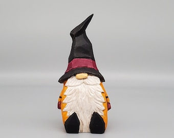 Hand Carved Wood Folk Art Halloween Gnome