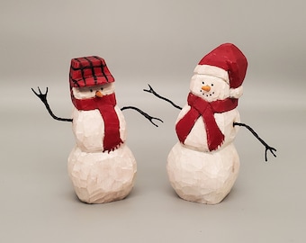 Hand Carved Wood Folk Art Snowman