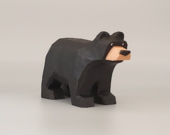 Hand Carved Wooden Folk Art Black Bear Figure