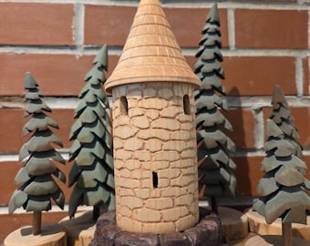 Hand Turned and Carved Castle Tower Accent Lamp