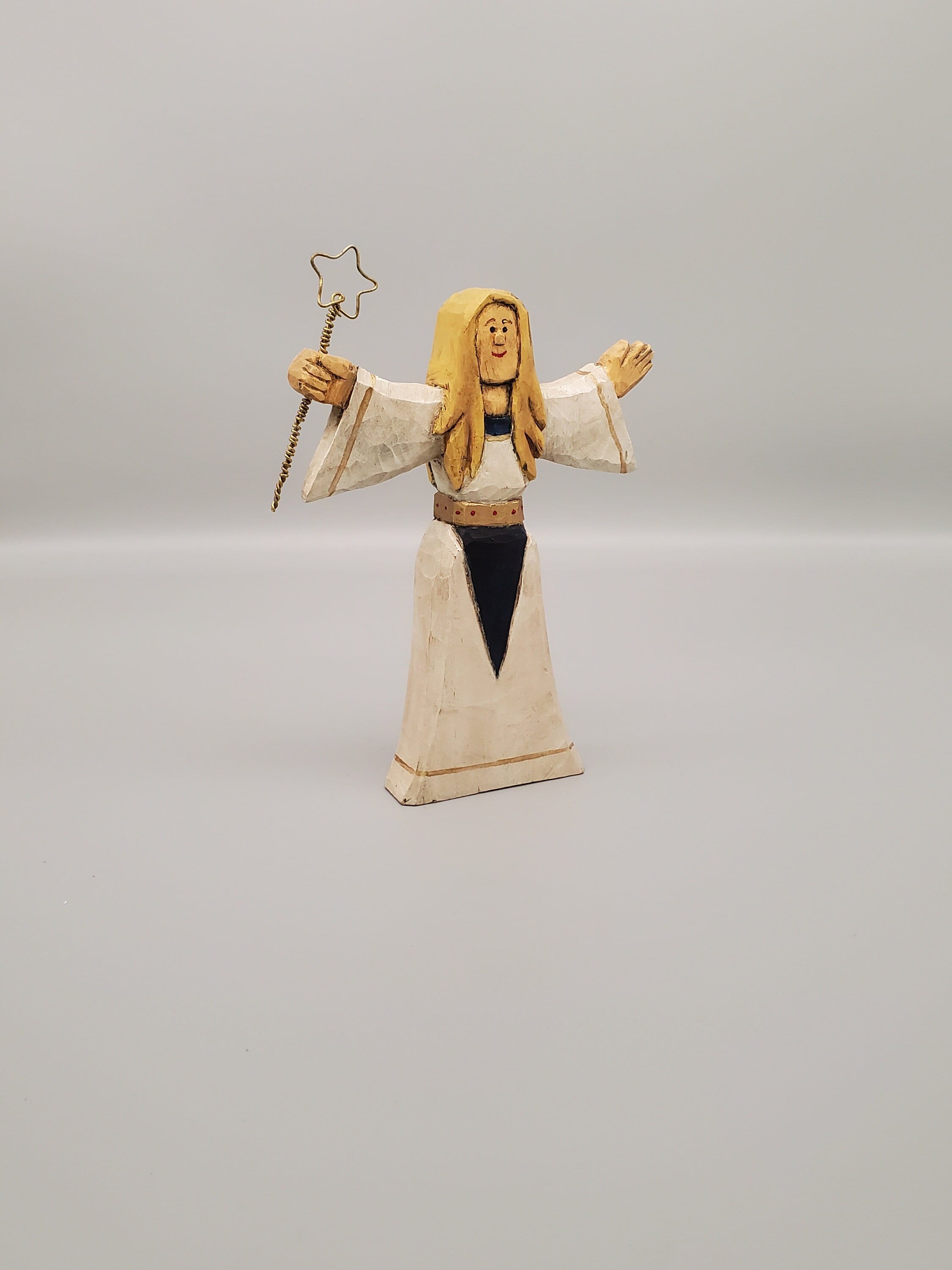 Hand Carved Wooden Folk Art Good Witch Fairy Godmother