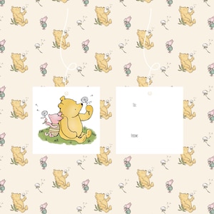 Etichette regalo Dandelion Pooh, classico Winnie Pooh con Pimpi che soffia i denti di leone, etichette regalo, personalizzate, etichetta di carta da regalo per regalo,