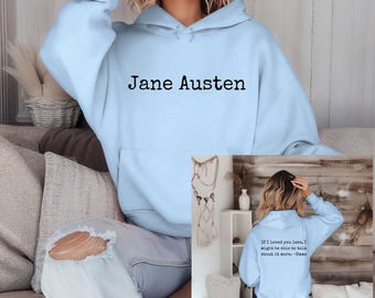 Sudadera con capucha con cita de Jane Austen "Emma", fuente de máquina de escribir, regalo para amantes de los libros