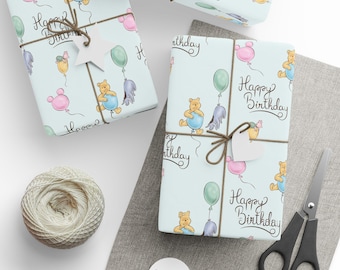 Winnie the Pooh Birthday Wrapping Paper, Baby Shower Gift Wrap