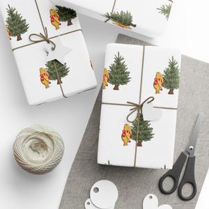 Carta da regalo bianca Winnie the Pooh, carta da regalo per le feste, decorazione per fan di Pooh, simpatico personaggio dei cartoni animati, rotolo di carta da regalo, luce per albero