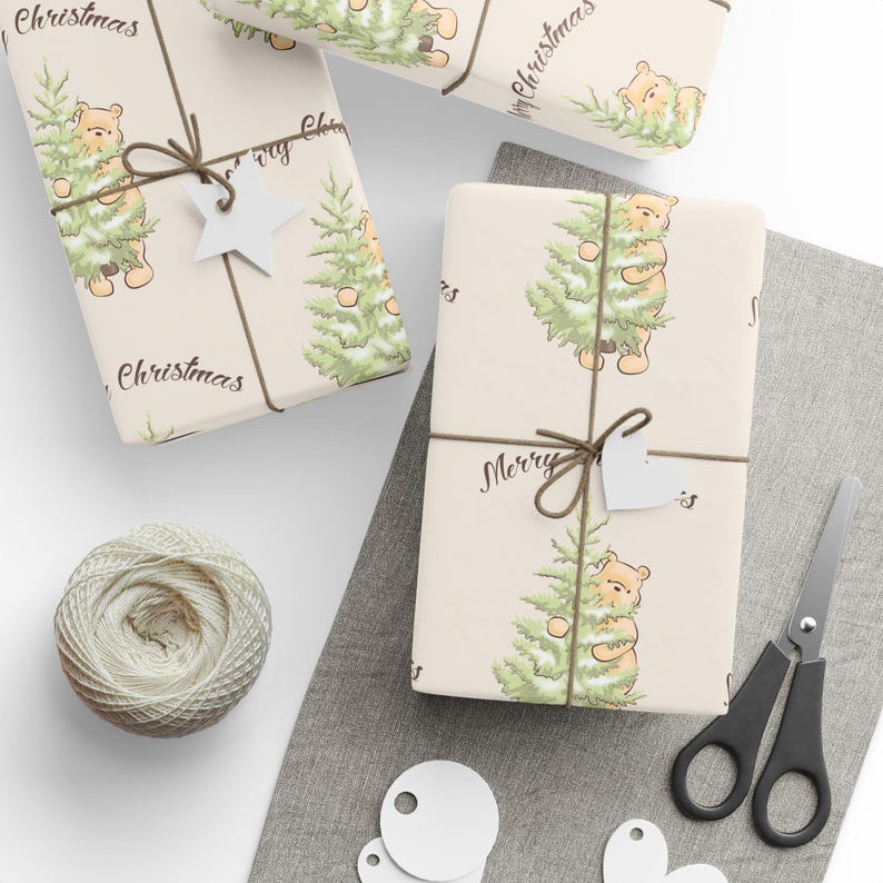 Christmas Pooh Wrapping Paper Roll, Festive Gift Wrap image 8