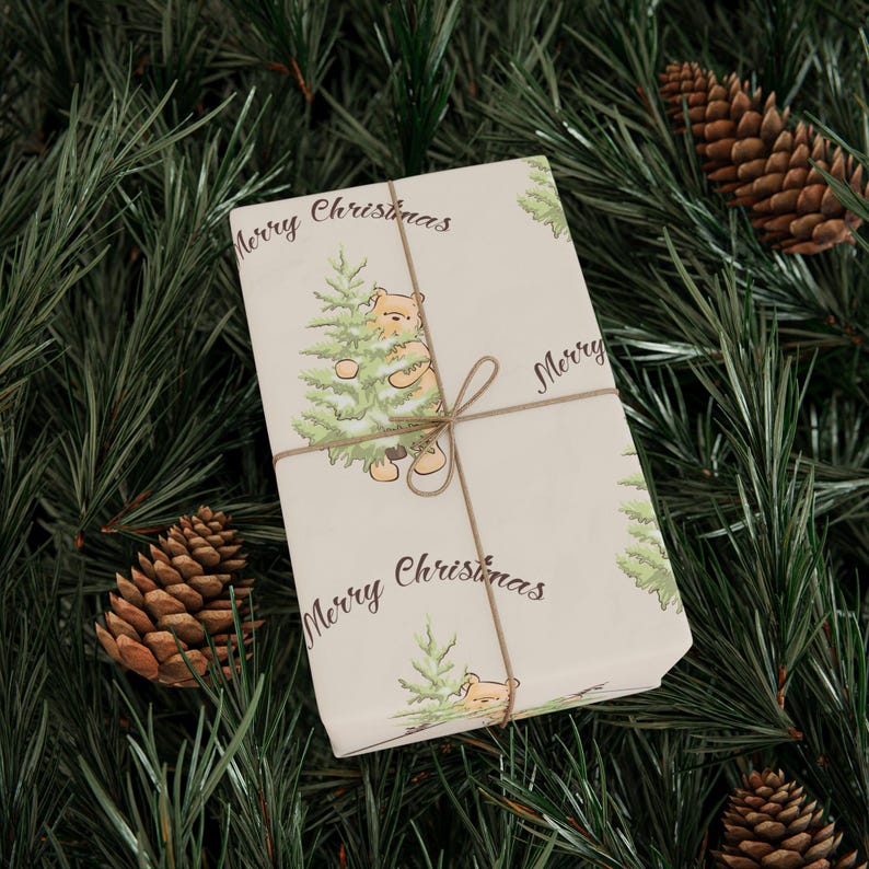 Christmas Pooh Wrapping Paper Roll, Festive Gift Wrap image 10