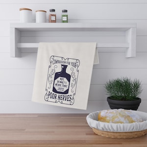 Tea Towels - Pride and Prejudice Nerve Tonic Design, Cotton Poly Kitchen Towel, Literary Home Decor, Book Lover Gift, Austen Fan Dish Cloth,