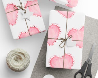 Pink Hearts Wrapping Paper, Valentine's Day Gift Wrap