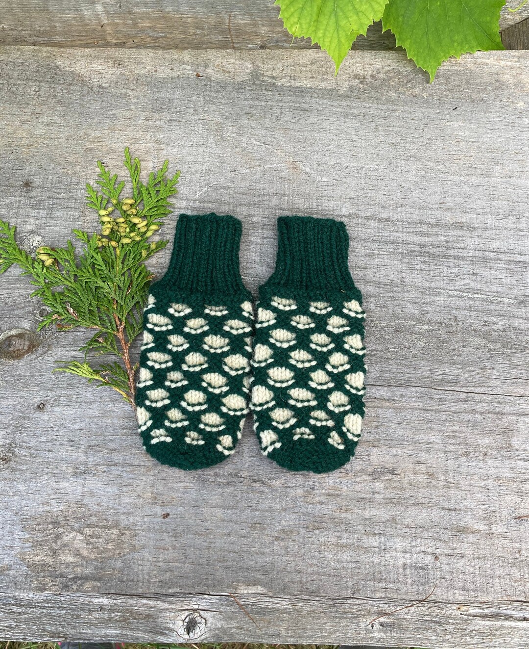 Childrens Green Mittens, Childs Handknit Wool Mittens