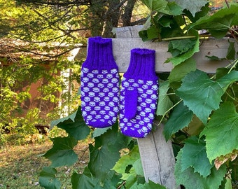 Purple Mittens, Purple Wool Mittens, Purple Honeycomb Wool Mittens, Traditional Wool Mittens, Newfoundland Wool Mittens, Adult Purple Mitts