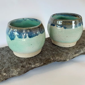 Set of 2 Thrown pottery small Sea tide coffee cups