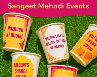 Custom Wedding Cups, Personalized Sangeet Mehndi Favors