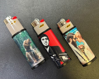 Personalized Metal Lighter Sleeve | Vinyl Wrap, Reusable BIC Cover