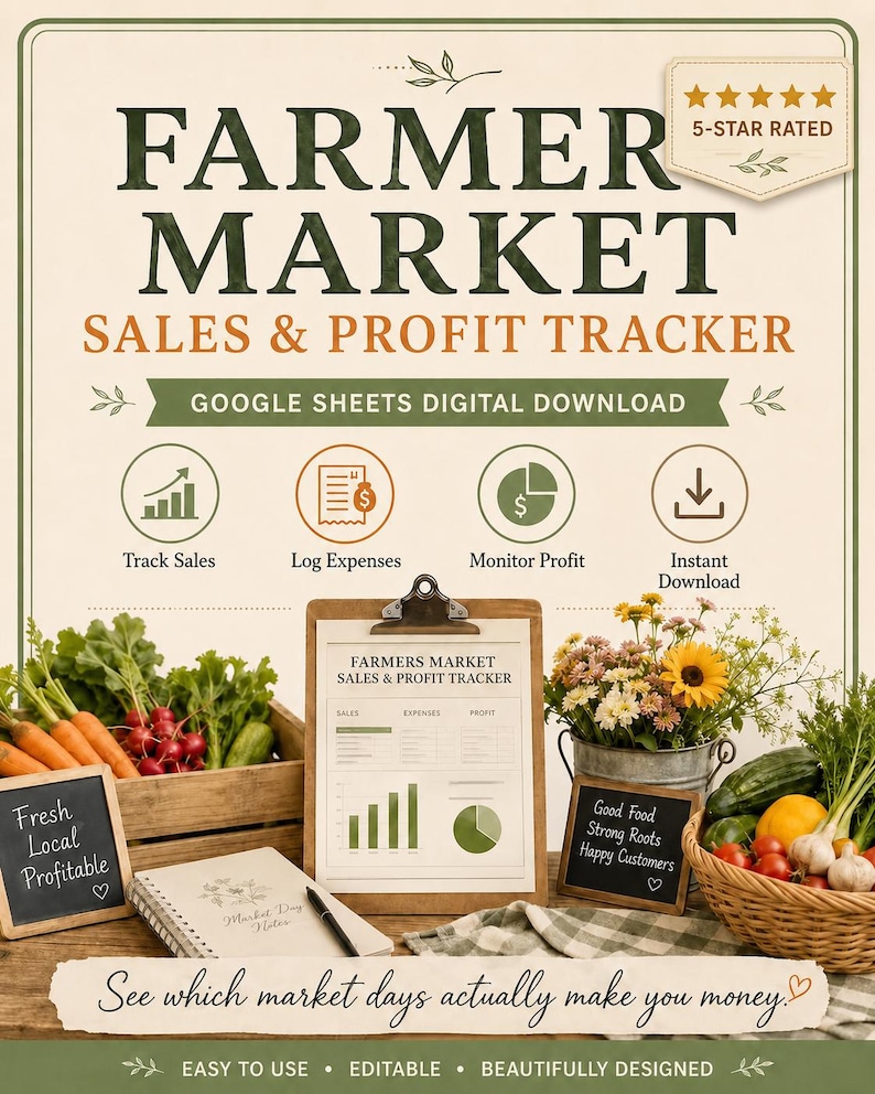 Farmers Market Sales Profit Tracker, Vendor Booth Spreadsheet (Google Sheets) image 1