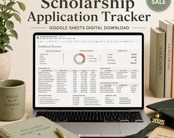 Scholarship Application Tracker Google Sheets Template, Student Deadline Planner, Essay Requirement Organizer