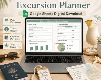 Kreuzfahrthafen-Ausflugsplaner Google Sheets-Vorlage, Kreuzfahrt-Reiseplan, Landaktivitätsbudget-Organisator