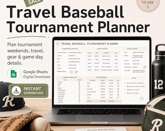 Modello di Fogli Google per la pianificazione di tornei di baseball itineranti, programma per genitori di squadre sportive, organizzatore di viaggi di squadra.