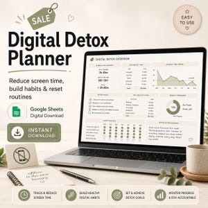 Digital Detox Planer, Screen Time Tracker, Habit Organizer ( Google Sheets )