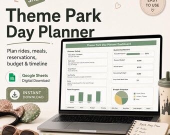 Theme Park Day Planner Google Sheets Template, Ride Itinerary, Food Budget, Family Trip Organizer