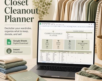 Closet Cleanout Planner Google Sheets Template, Wardrobe Declutter Tracker, Clothing Organizer, Resale Planner