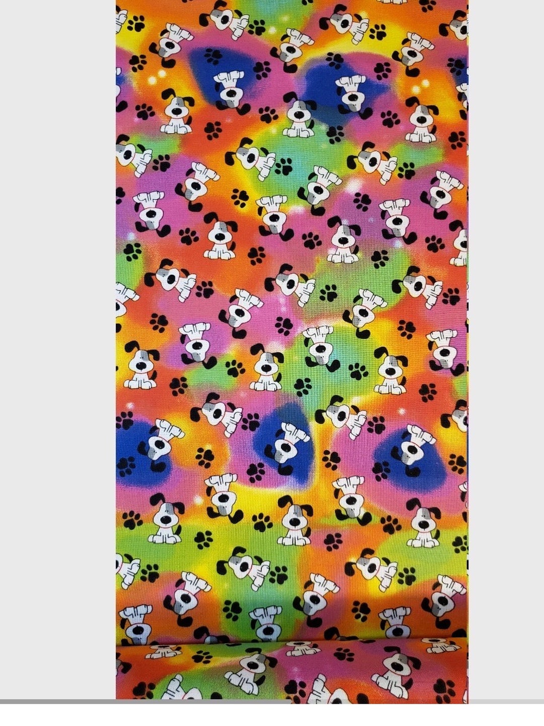 Bright Pups and Paws on Tie Dye Cotton Print Fabric Etsy