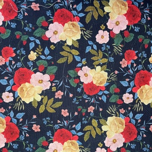 Dark Blue Floral Print Cotton Quilting Fabric - Timeless Treasures ...