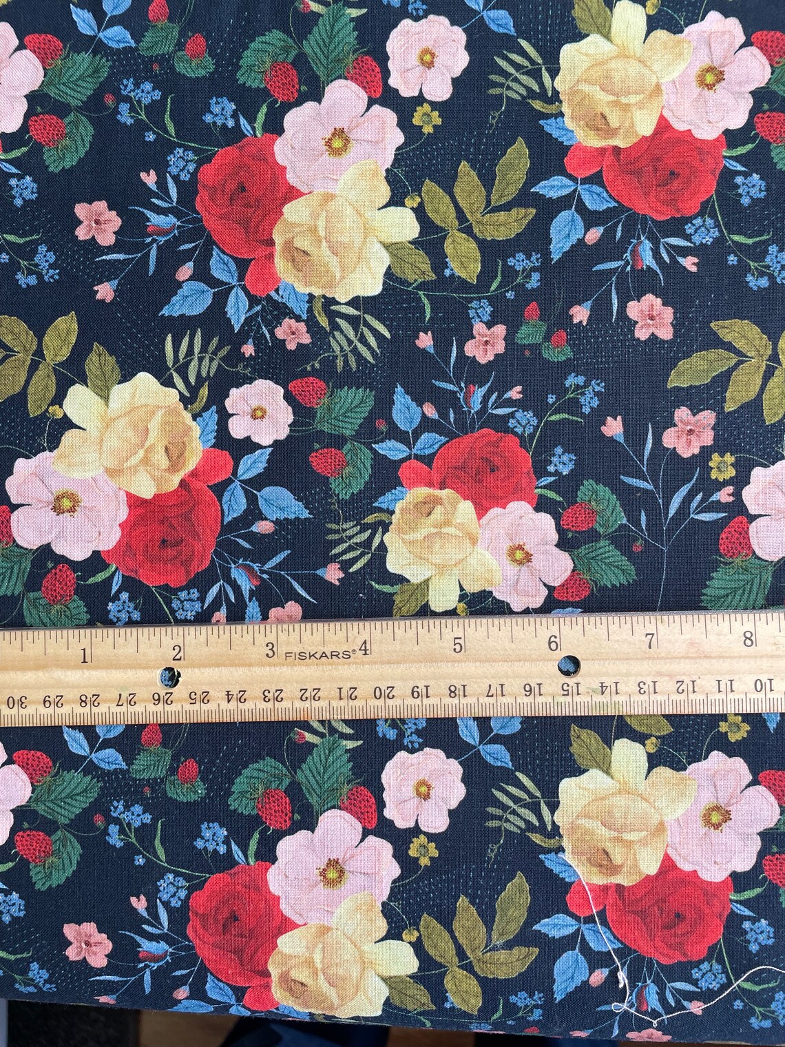 Dark Blue Floral Print Cotton Quilting Fabric - Timeless Treasures ...