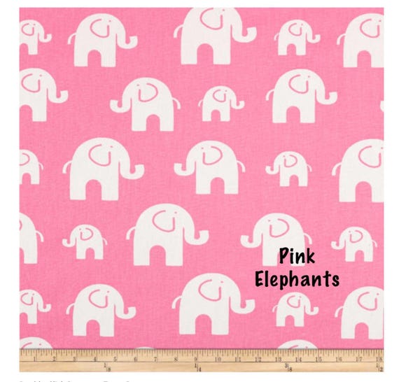 Pink with White Elephant Print Cotton Canvas Fabric - Home Decor Fabric - Premier Print Fabric - Sold by half yard