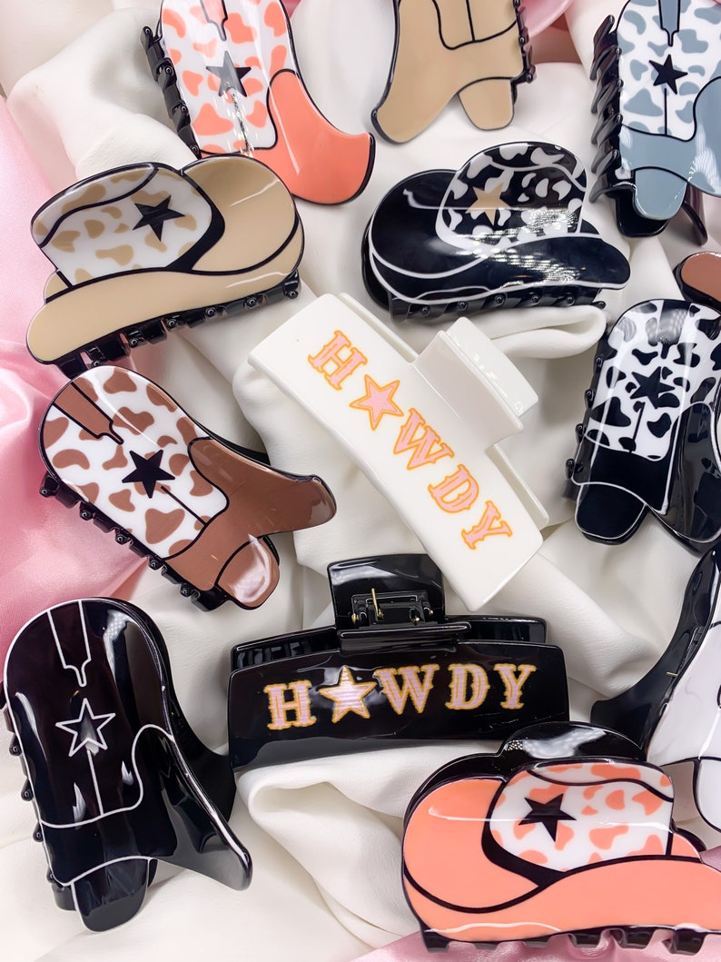 Western Hair Claw Clip Trendy Howdy Hat Boot Hair Etsy
