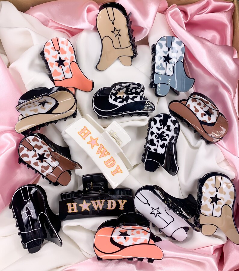 Western Hair Claw Clip Trendy Howdy Hat Boot Hair Etsy