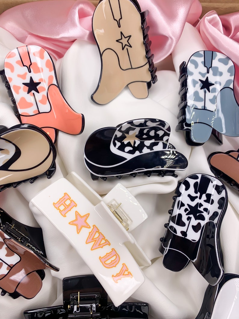 Western Hair Claw Clip Trendy Howdy Hat Boot Hair Etsy