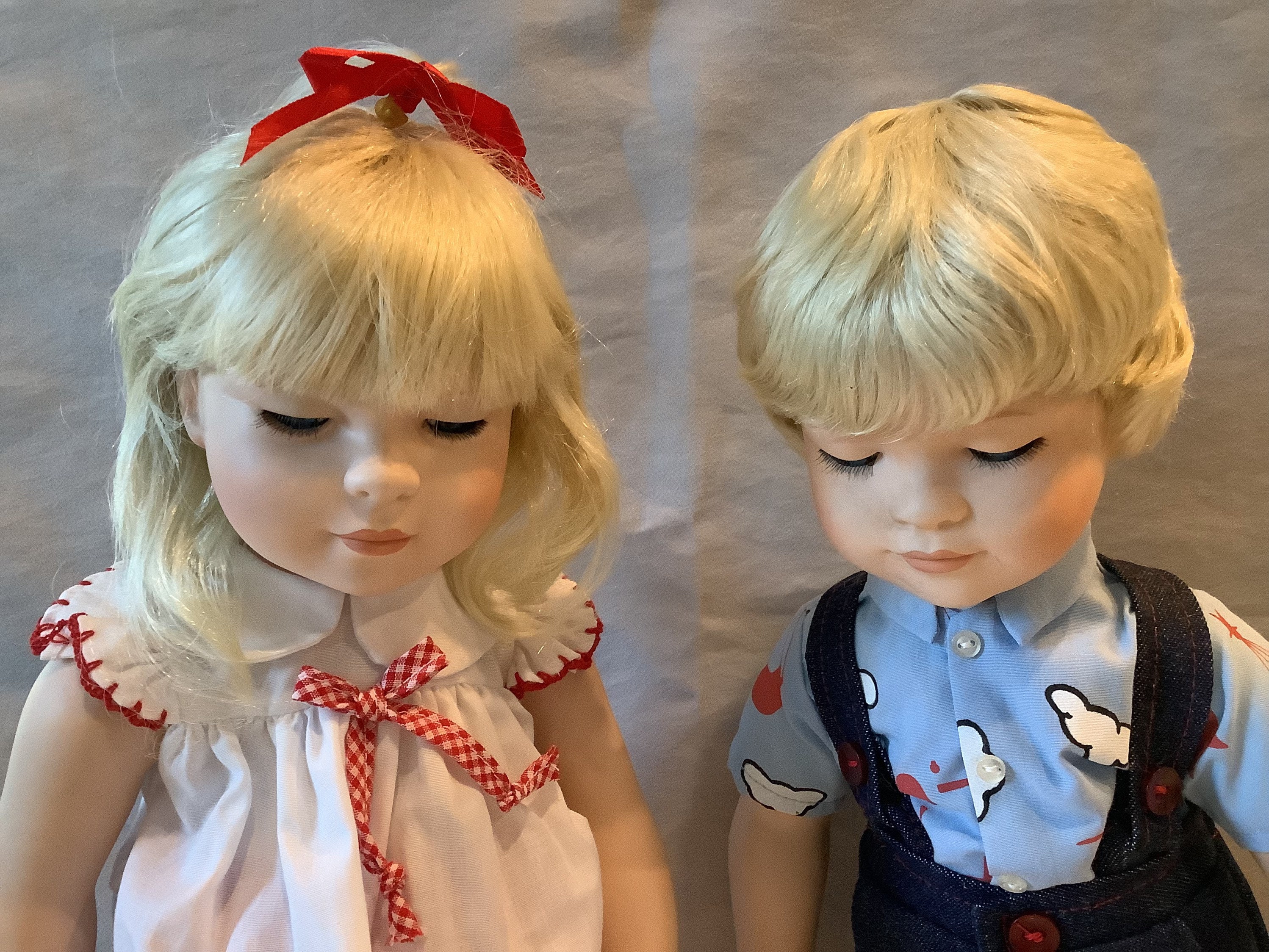 Vintage 1990s Donald Zolan Twin Porcelain Dolls - “new Shoes