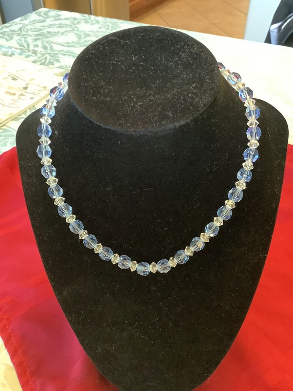 Vintage Light Blue and Clear Crystal Beaded Facete