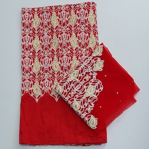 High quality pretty indian George fabric for Traditional weddings, Aso ebi, 5+ 2 yards set for blouse and wrapper with embroidery