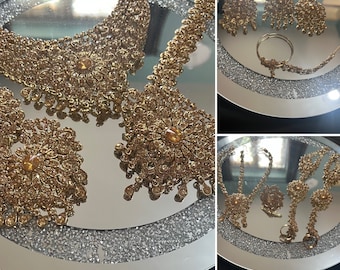 Gold plated with white pearls Full bridal set