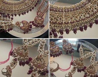 Bronze plated with maroon pearls Full bridal set