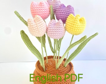 Gehaakt tulpenpatroon. Tulpen haakpatroon, gehaakt bloemenpatroon, gehaakt bloemboekettenpatroon, Lingzhi handgemaakt