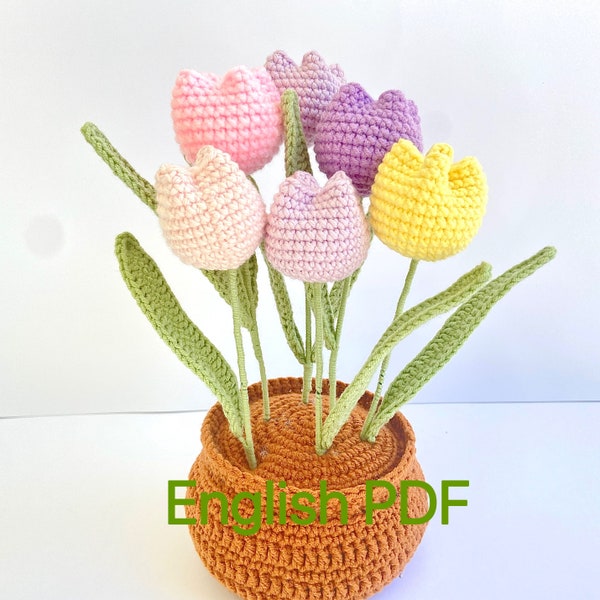 Crochet tulip pattern. Tulips crochet pattern, crochet flowers pattern, crochet flower bouquets pattern, Lingzhi handmade
